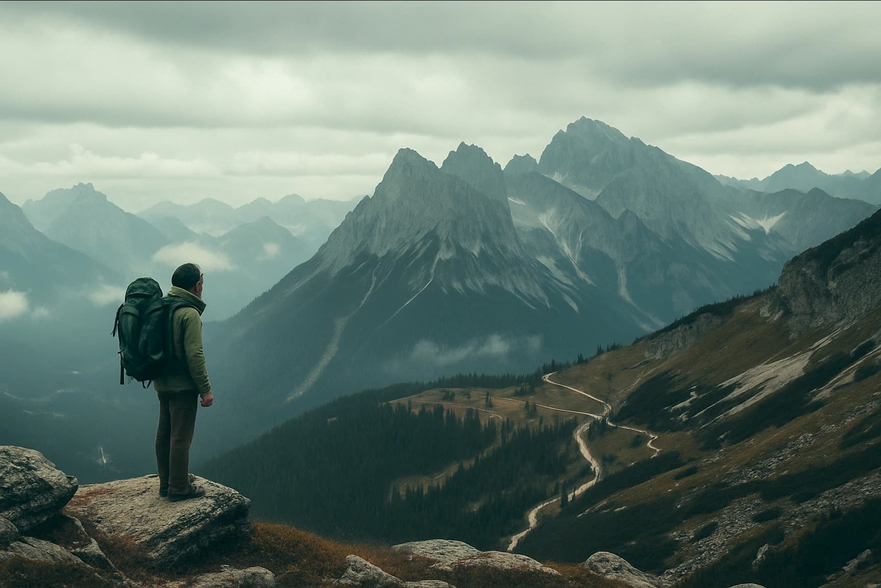 Randonneur face aux montagnes